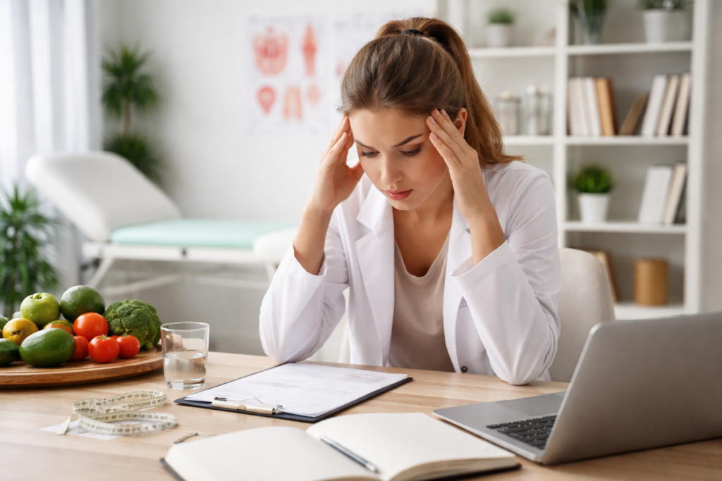 nutricionista sin pacientes preocupada en consulta cómo conseguir pacientes nutricionista